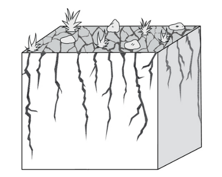 An illustration showing deep vertical cracks in soil